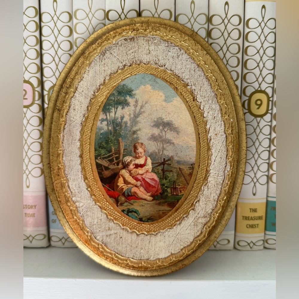 Vintage oval Florentine wall art plaque